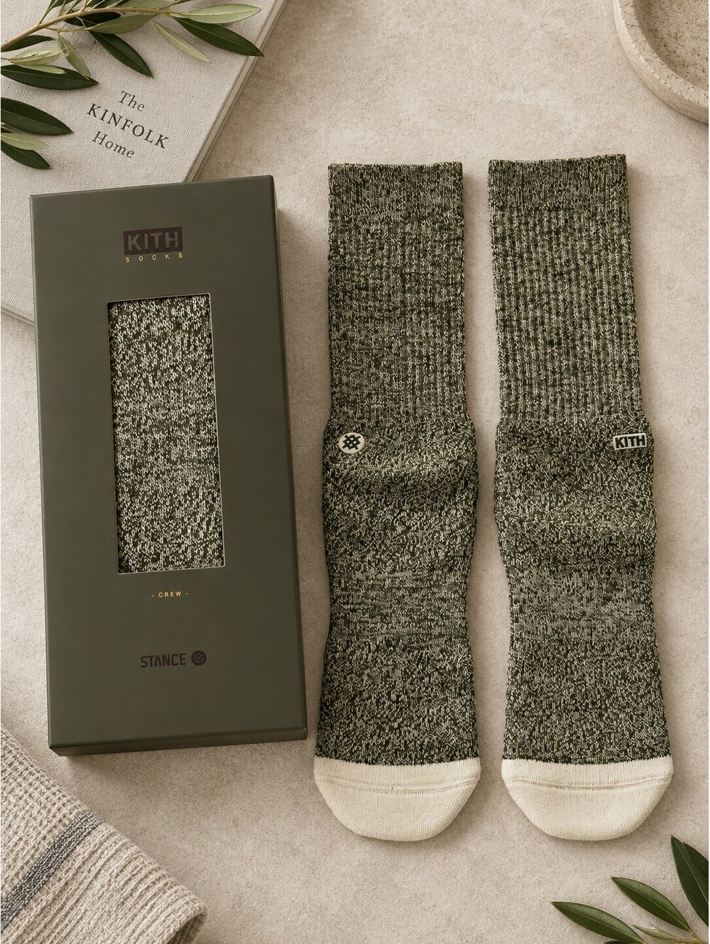KITH x Stance Men's Mossad Legends Day Crew Socks Ronnie Fieg Olive Large NIB